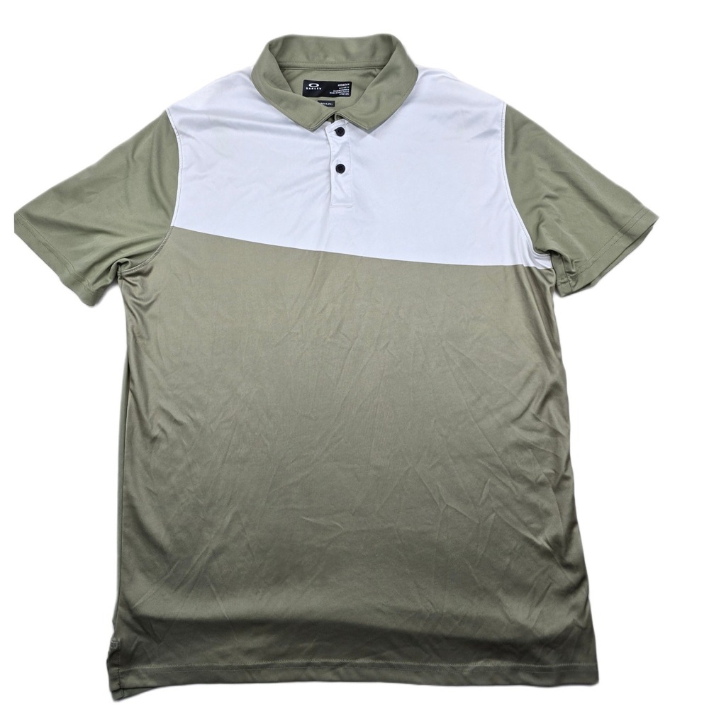 Oakley Polo Shirt Mens Medium Olive Green White Hydrolix‎ Colorblock Golf Top